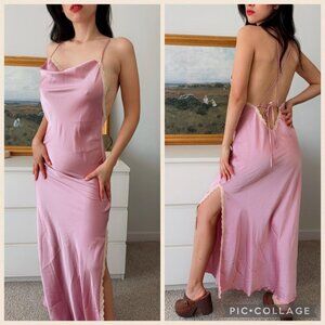 Mauve Maxi Slip Dress Satin Cowl Neck Slip